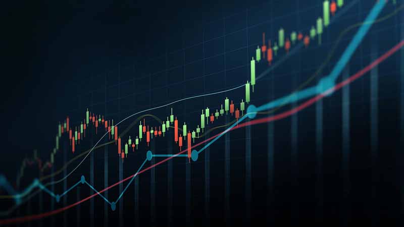 Abstract financial graph with up trend line.
